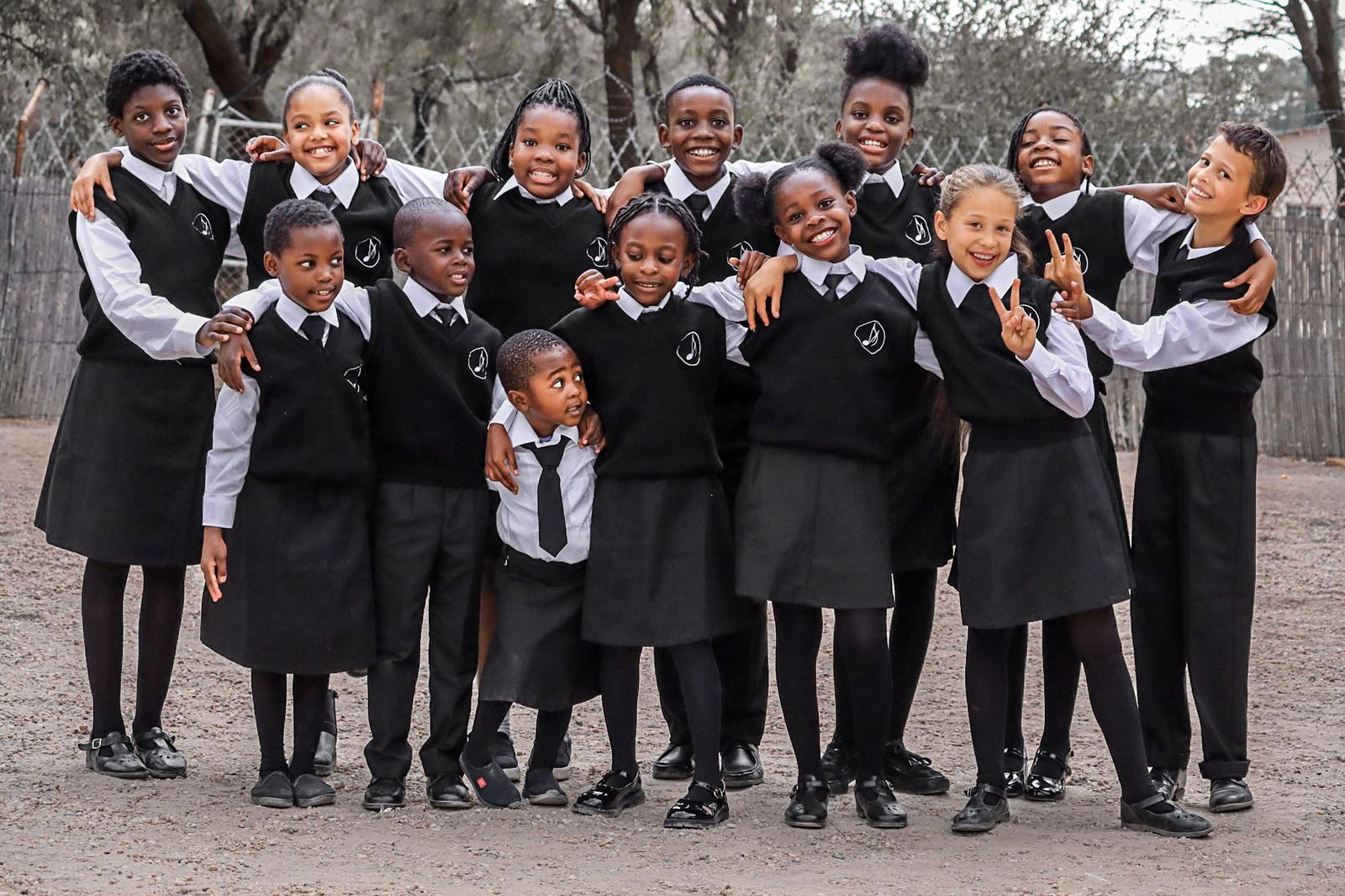 Students posing together outdoors
